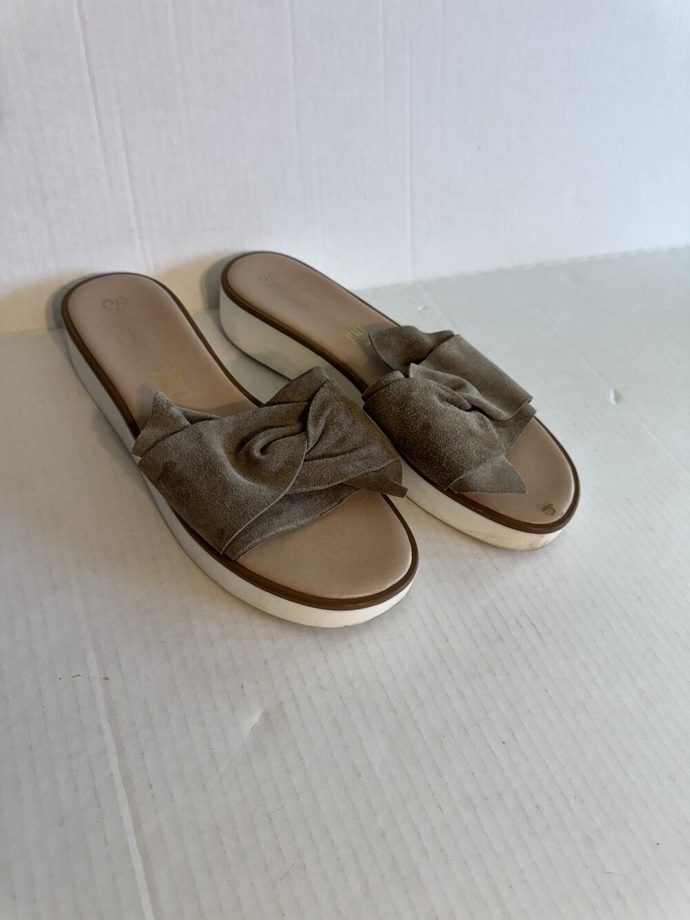 Seychelles Italy Tan Suede Leather Knot Bow Slide Sandals Womens 8 Summer